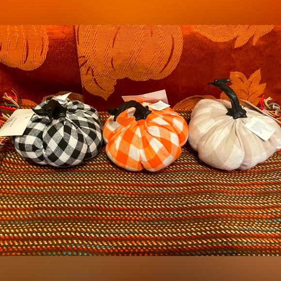 Harvest Fabric Plaid Pumpkins Set of 3 Rustic Farmhouse Decor Fall NWT - Picture 1 of 5